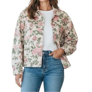 CAROLE LITTLE SPORT Jean Floral Print Oversized Jacket Vintage Size 4
